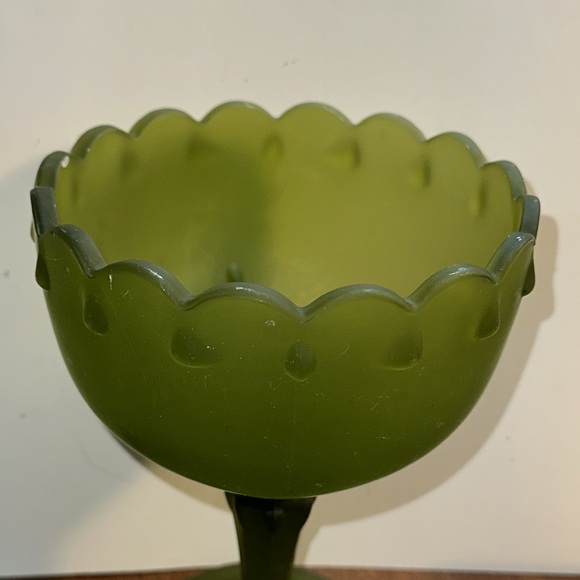 Vintage Indiana Glass Frosted Green Teardrop Pedestal Compote - Picture 2 of 3
